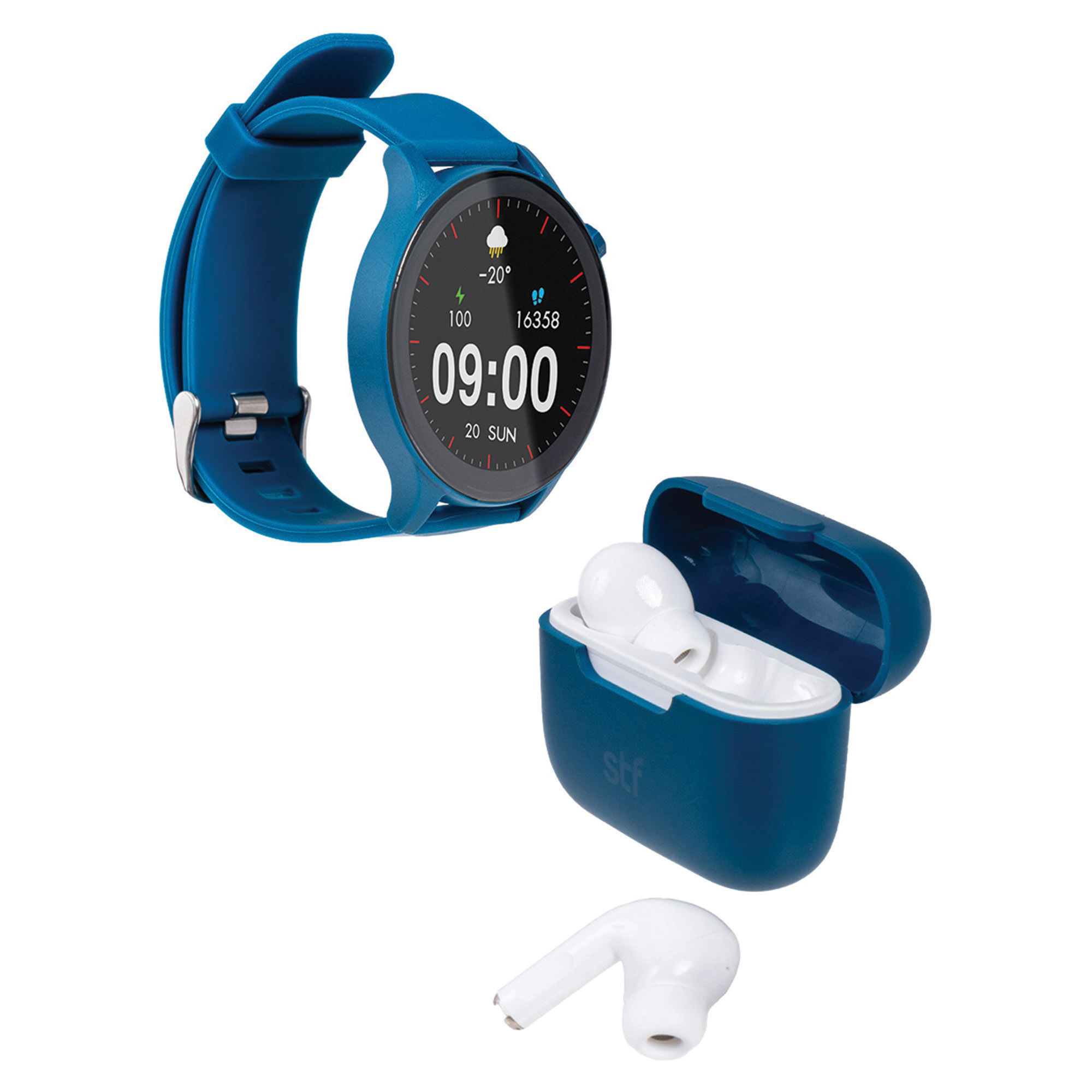 Foto 3 pulgar | Kit Smartwatch Stf Reloj Kronos Sound Pack + Audífonos Tws Azul