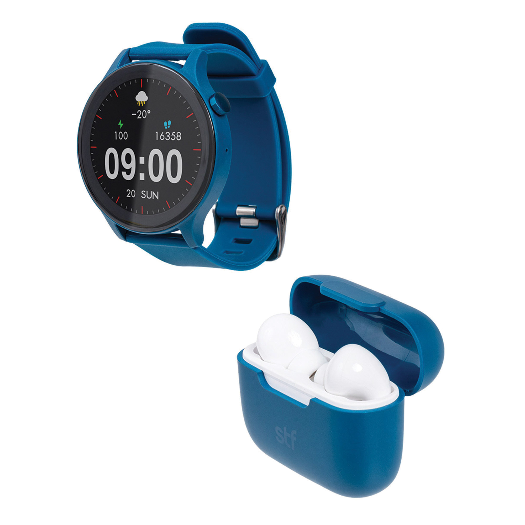 Foto 4 pulgar | Kit Smartwatch Stf Reloj Kronos Sound Pack + Audífonos Tws Azul