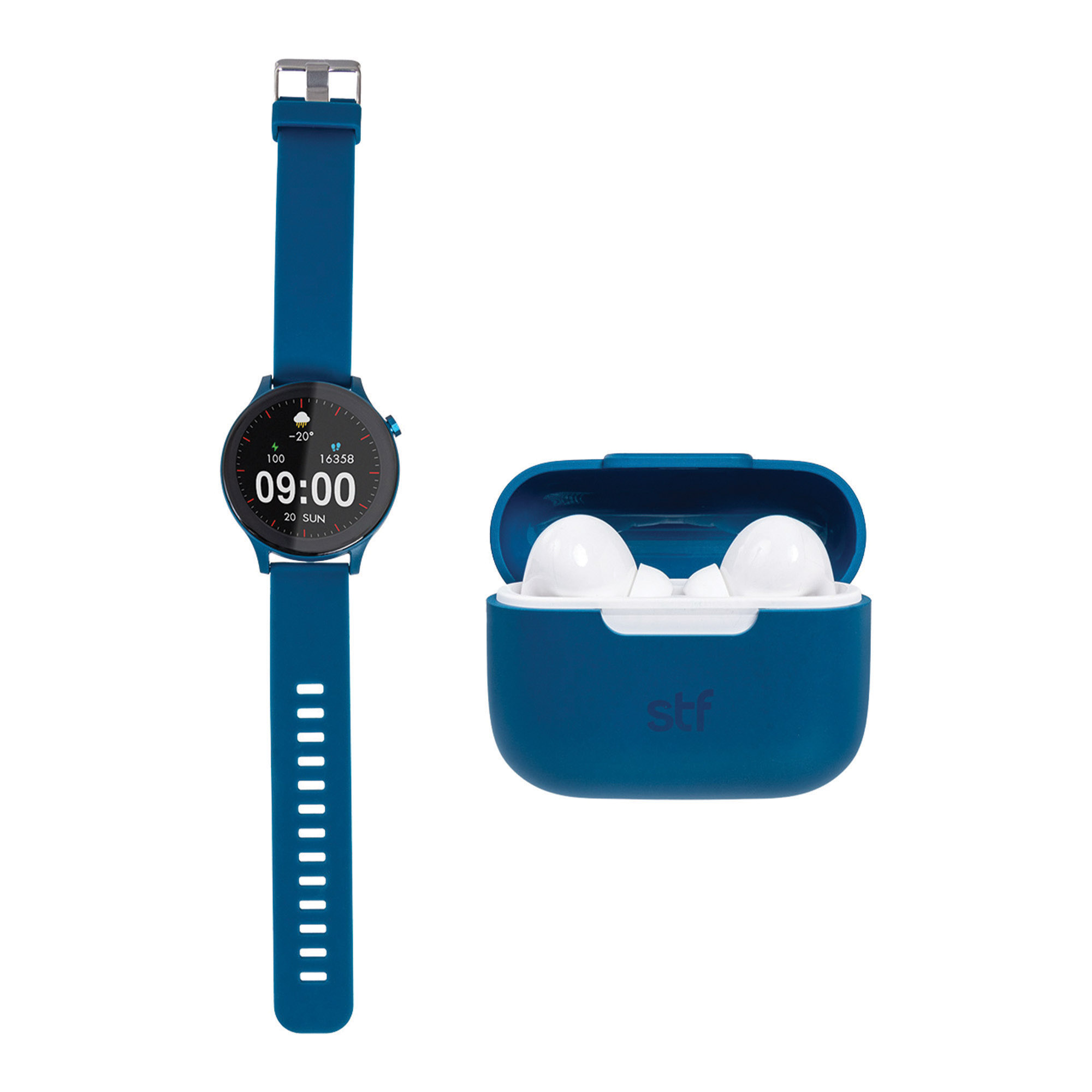 Foto 7 pulgar | Kit Smartwatch Stf Reloj Kronos Sound Pack + Audífonos Tws Azul