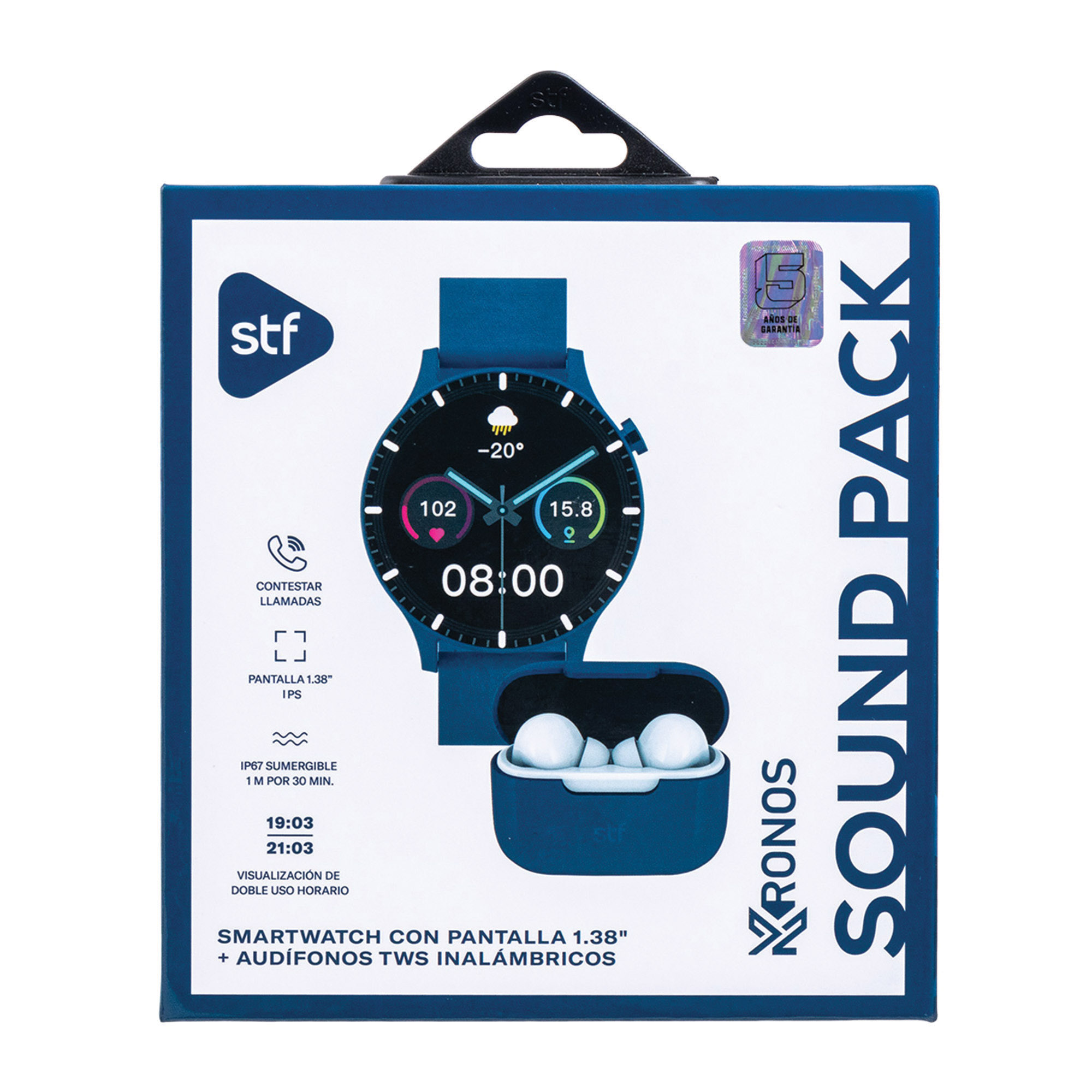 Foto 9 pulgar | Kit Smartwatch Stf Reloj Kronos Sound Pack + Audífonos Tws Azul