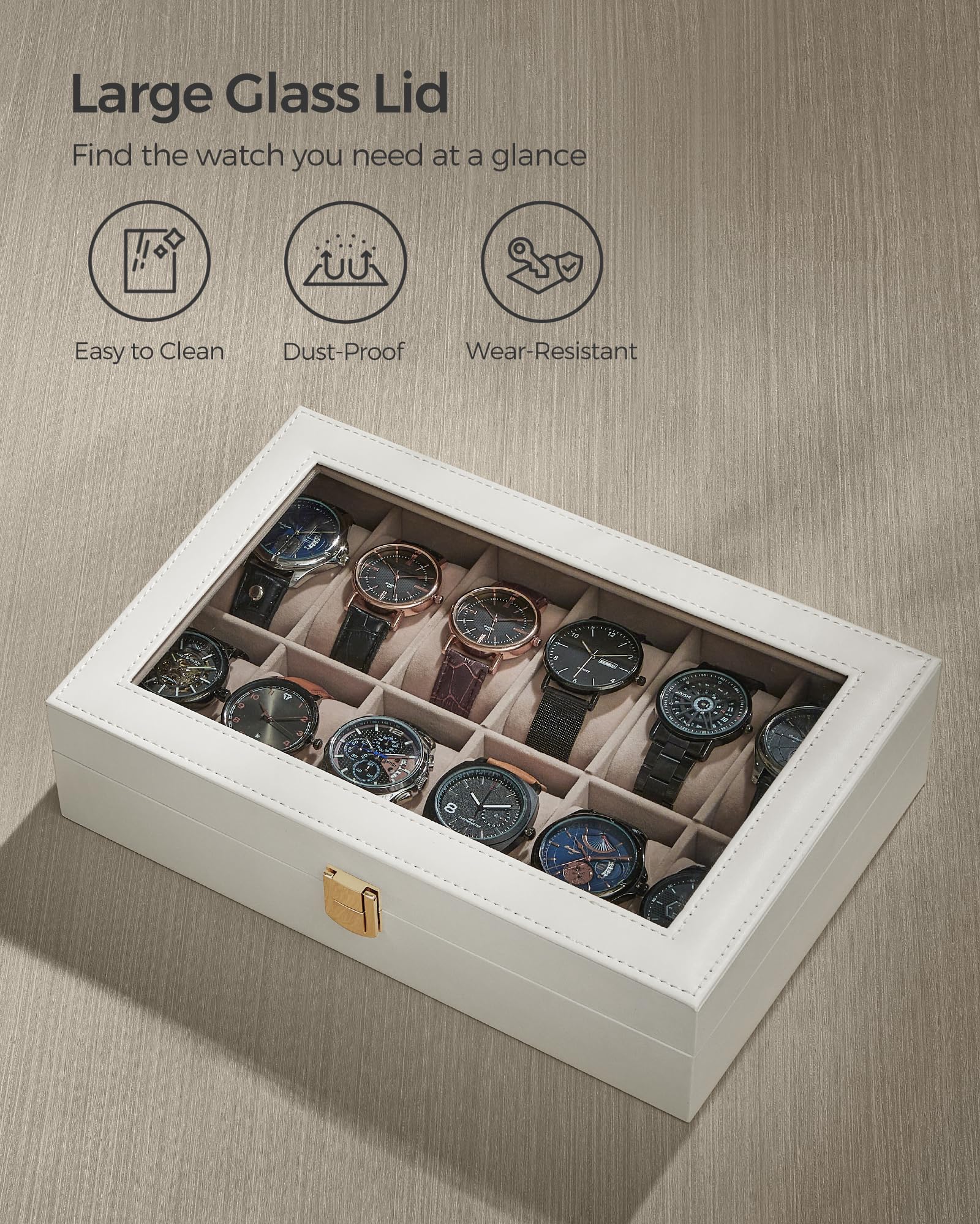 Foto 6 pulgar | Caja De Relojes Songmics De 12 Ranuras Con Tapa De Vidrio De Piel Sintética