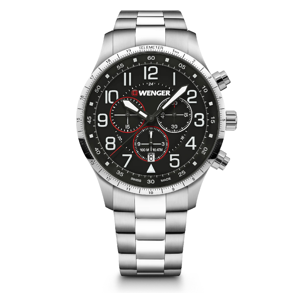 Foto 2 pulgar | Attitude Chrono 42, Black Dial, Silver Bezel, Silver Sst Bracelet