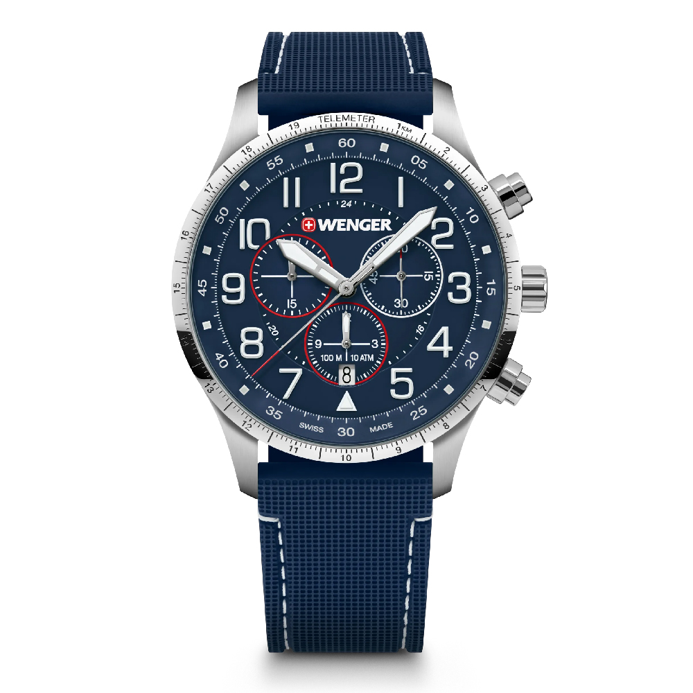 Attitude Chrono 42, Blue Dial, Silver Bezel, Blue Rubber Strap