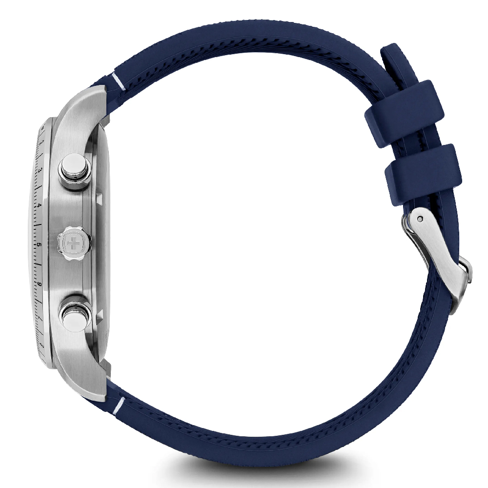 Foto 3 pulgar | Attitude Chrono 42, Blue Dial, Silver Bezel, Blue Rubber Strap