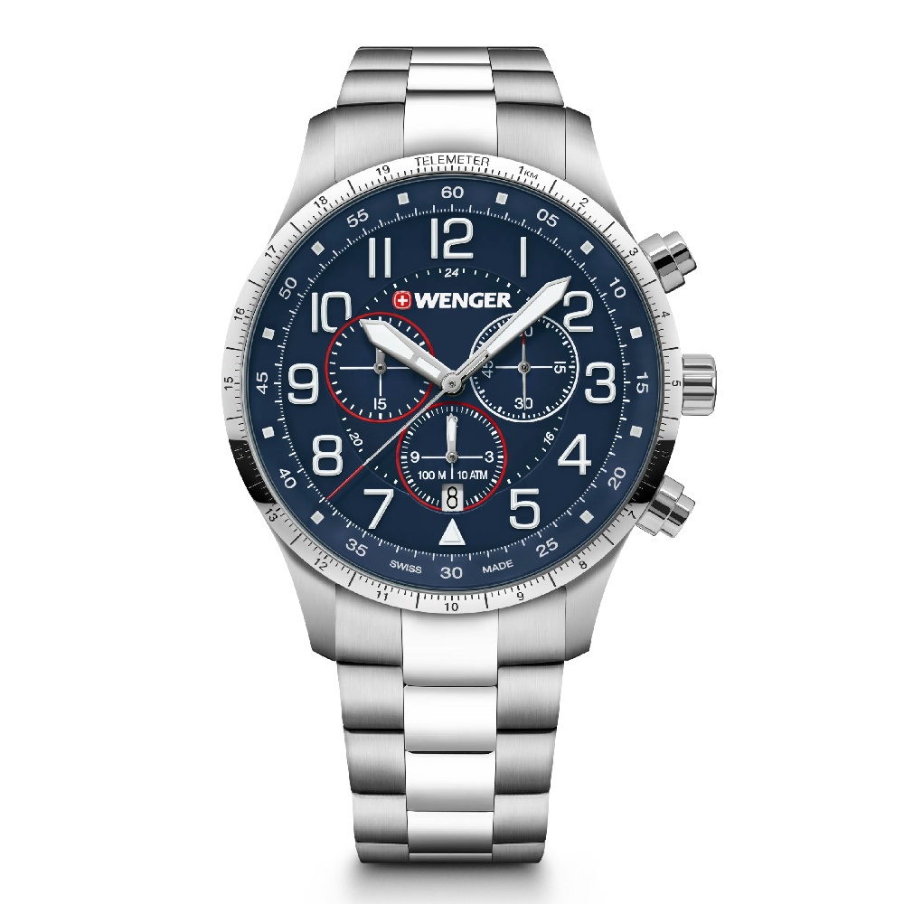 Attitude Chrono 42, Blue Dial, Silver Bezel, Silver Sst Bracelet