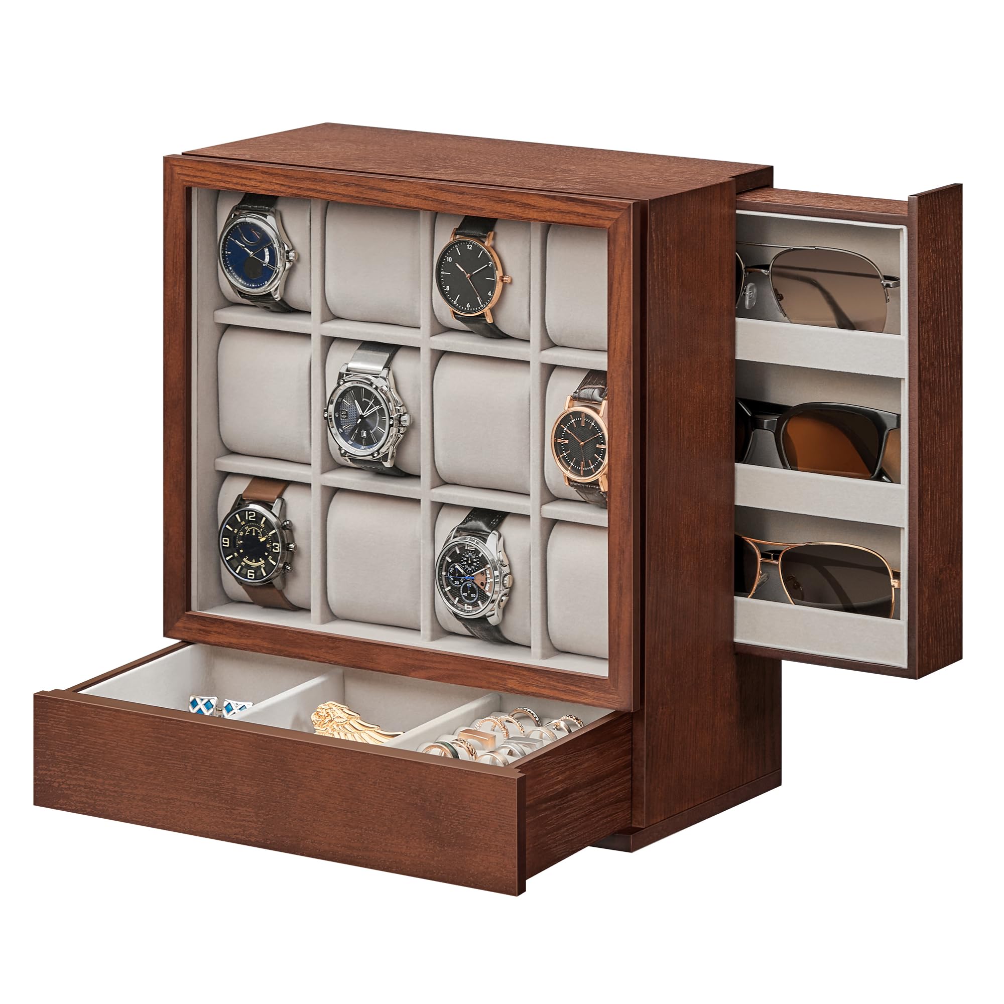 Foto 1 | Estuche para Relojes Songmics de Madera con 12 Compartimentos