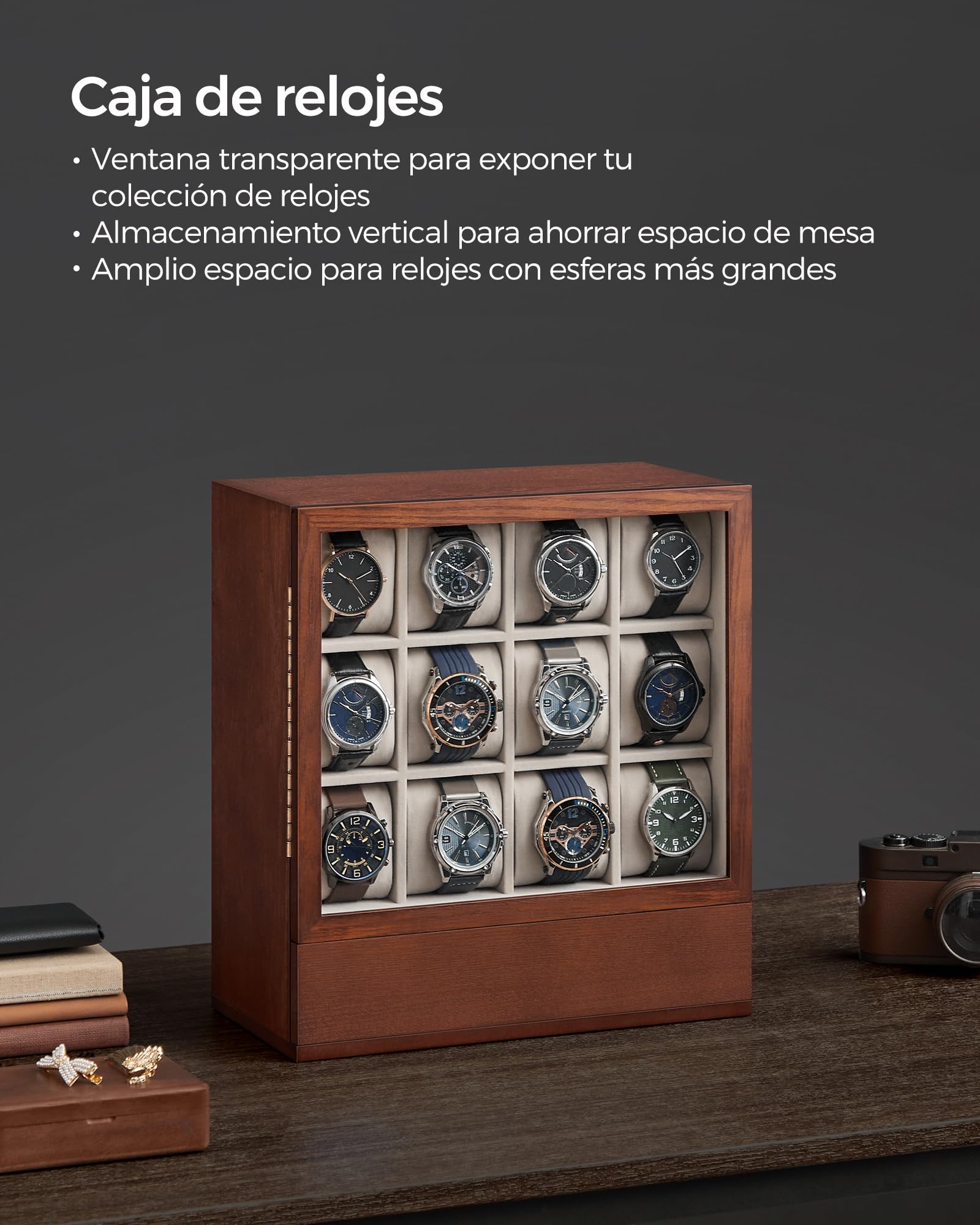 Foto 2 | Estuche para Relojes Songmics de Madera con 12 Compartimentos