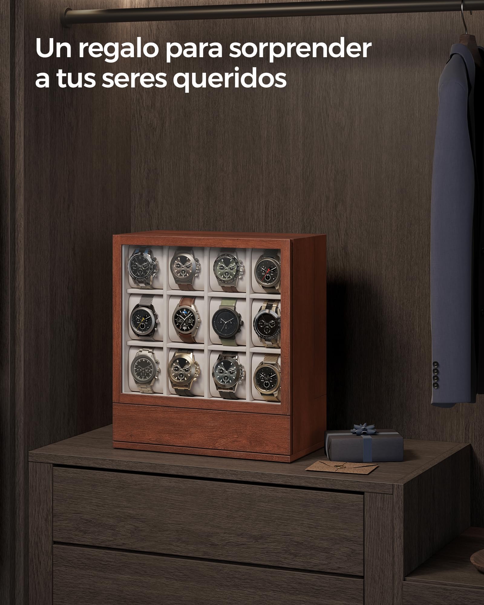 Foto 6 | Estuche para Relojes Songmics de Madera con 12 Compartimentos
