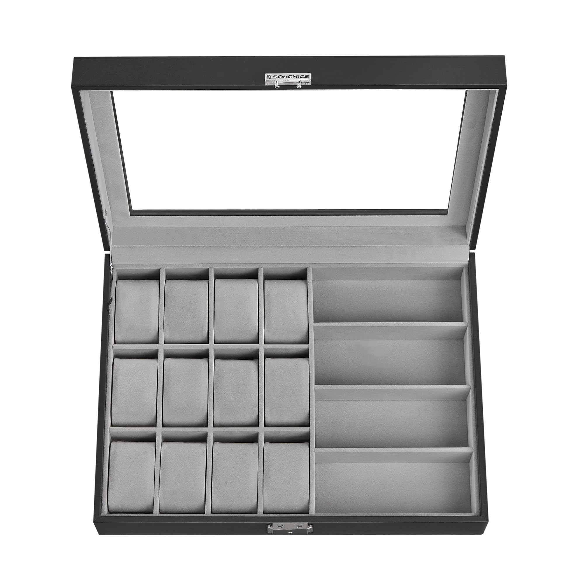 Foto 8 pulgar | Watch Box Songmics De 16 Ranuras Con Cierre Con Tapa De Cristal Y Tinta Negra - Venta Internacional.