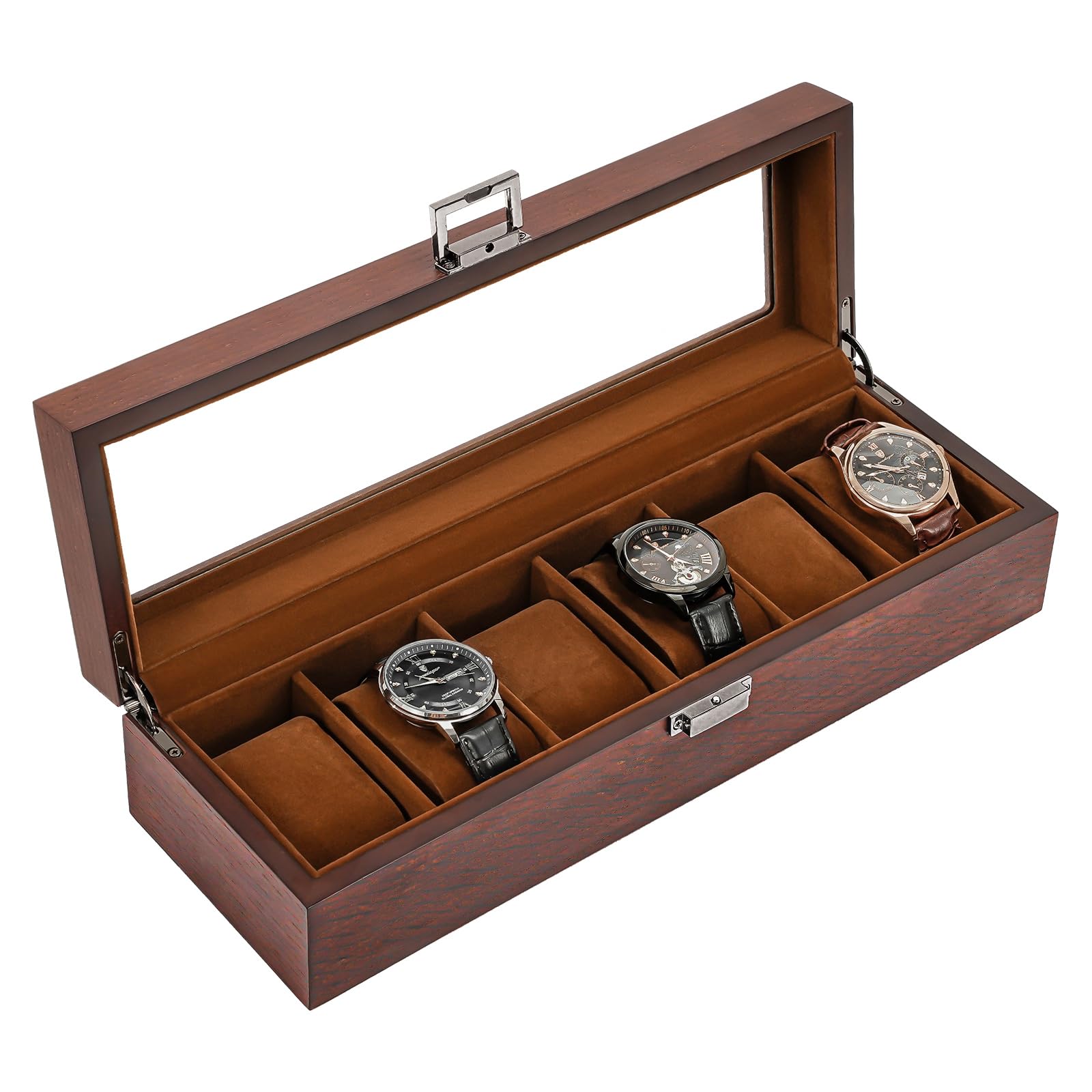 Foto 2 pulgar | Watch Box Procase De Madera Con 6 Ranuras Para Hombre Con Tapa De Cristal, Color Espresso - Venta Internacional.