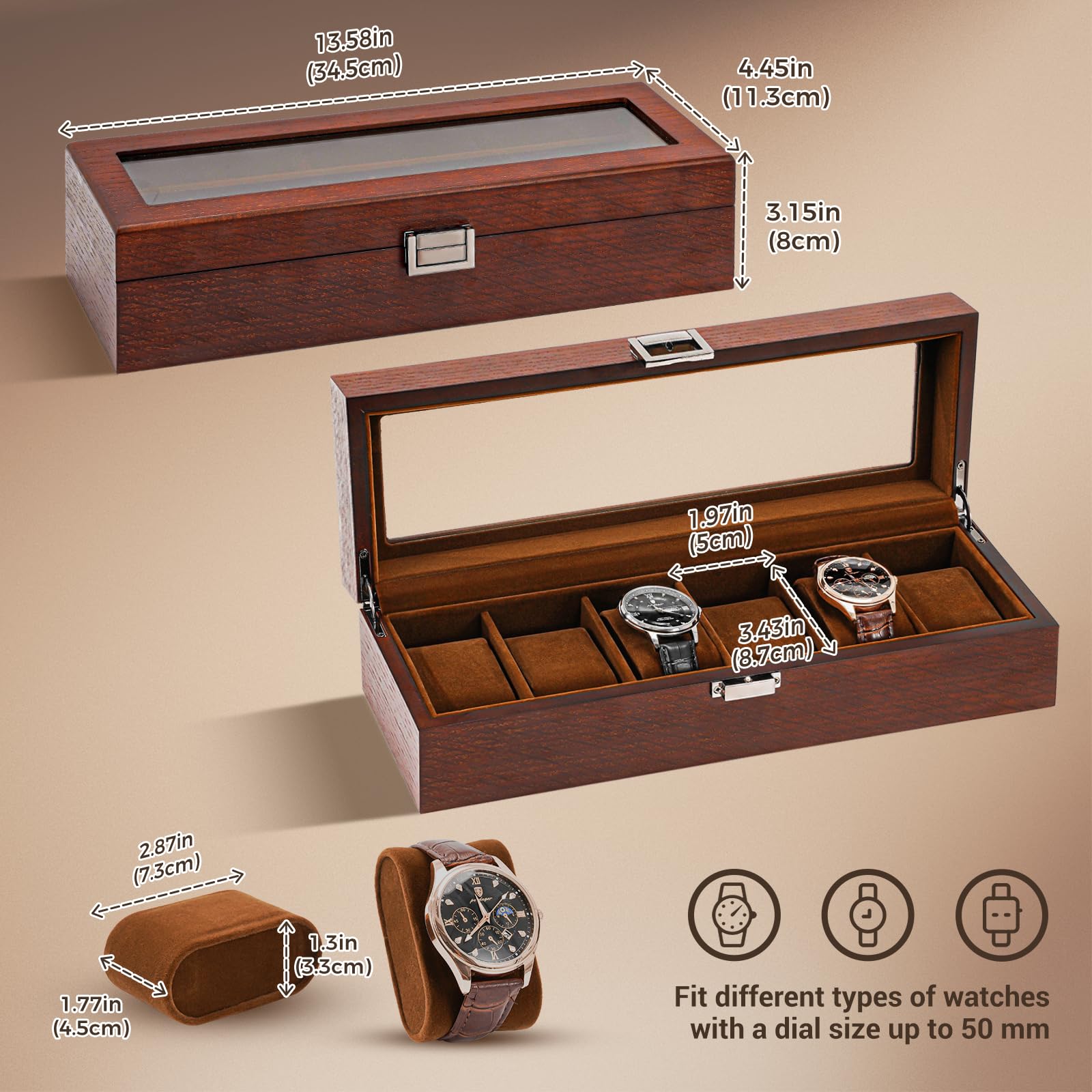 Foto 3 pulgar | Watch Box Procase De Madera Con 6 Ranuras Para Hombre Con Tapa De Cristal, Color Espresso - Venta Internacional.