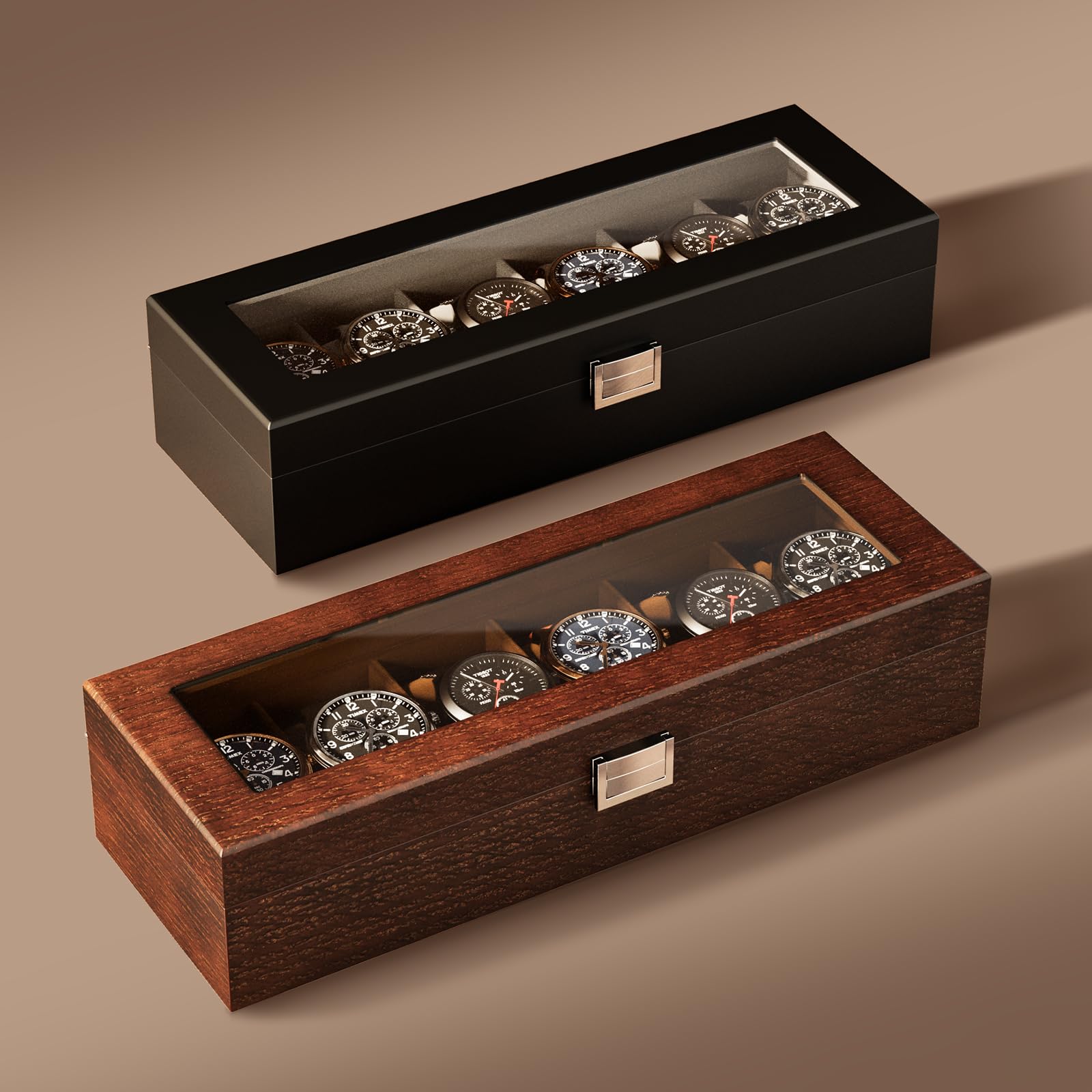 Foto 6 pulgar | Watch Box Procase De Madera Con 6 Ranuras Para Hombre Con Tapa De Cristal, Color Espresso - Venta Internacional.
