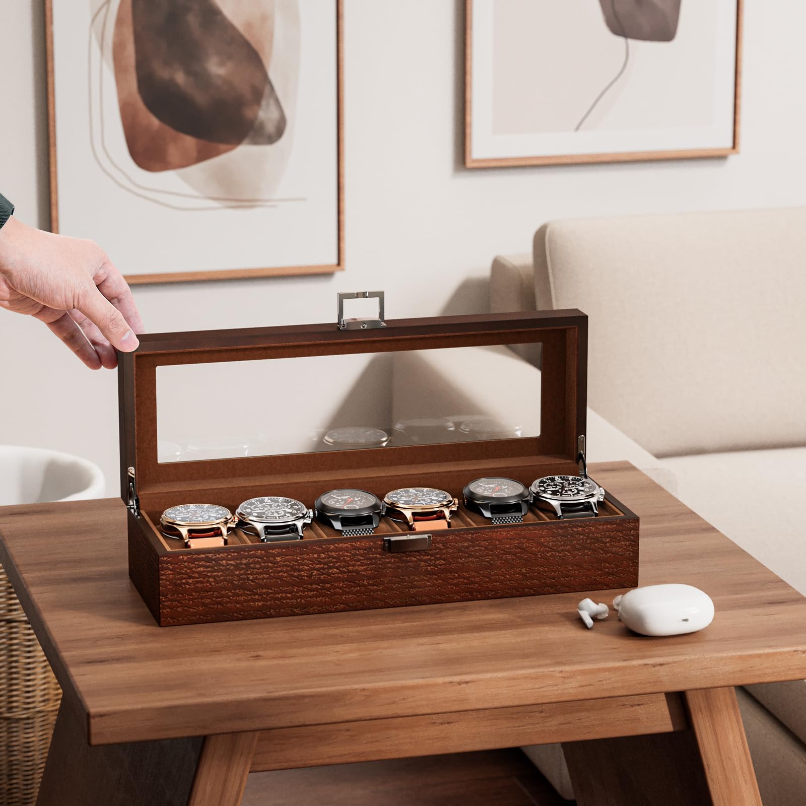 Foto 8 pulgar | Watch Box Procase De Madera Con 6 Ranuras Para Hombre Con Tapa De Cristal, Color Espresso - Venta Internacional.