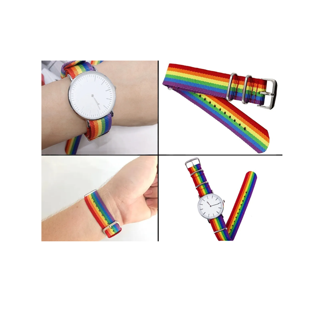 Foto 4 pulgar | Reloj Pulsera Lgbt  Extensible Arcoíris Colores Blanco Con Plateado