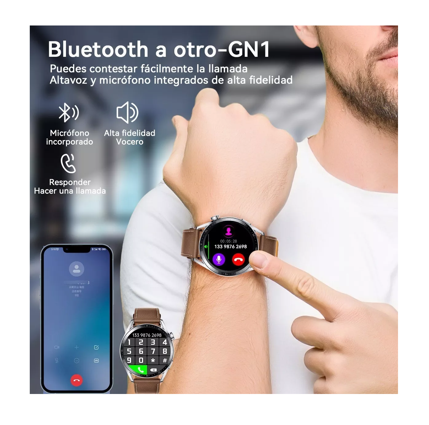 Foto 4 pulgar | Smartwatch Belug Marrón con Bluetooth para Hombre