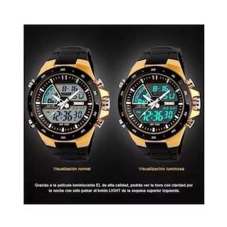 Foto 3 | Reloj Digital Analógo Moda Deportivo Impermeable Para Hombre Negro Bisel Dorado