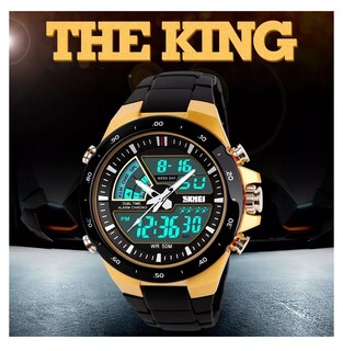 Foto 4 | Reloj Digital Analógo Moda Deportivo Impermeable Para Hombre Negro Bisel Dorado