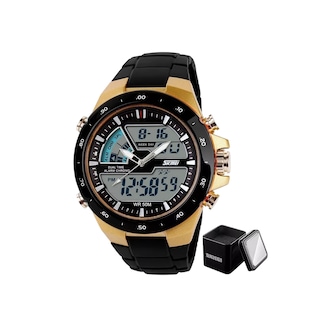 Foto 1 | Reloj Digital Analógo Moda Deportivo Impermeable Para Hombre Negro Bisel Dorado