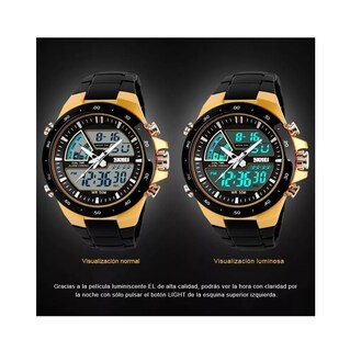 Foto 3 | Reloj Digital Analógo Moda Deportivo Impermeable Para Hombre Negro Bisel Dorado