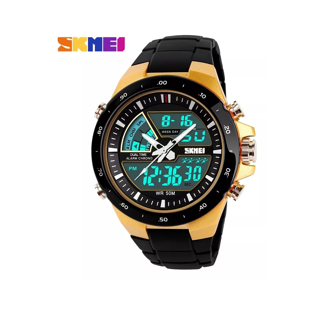 Foto 5 | Reloj Digital Analógo Moda Deportivo Impermeable Para Hombre Negro Bisel Dorado