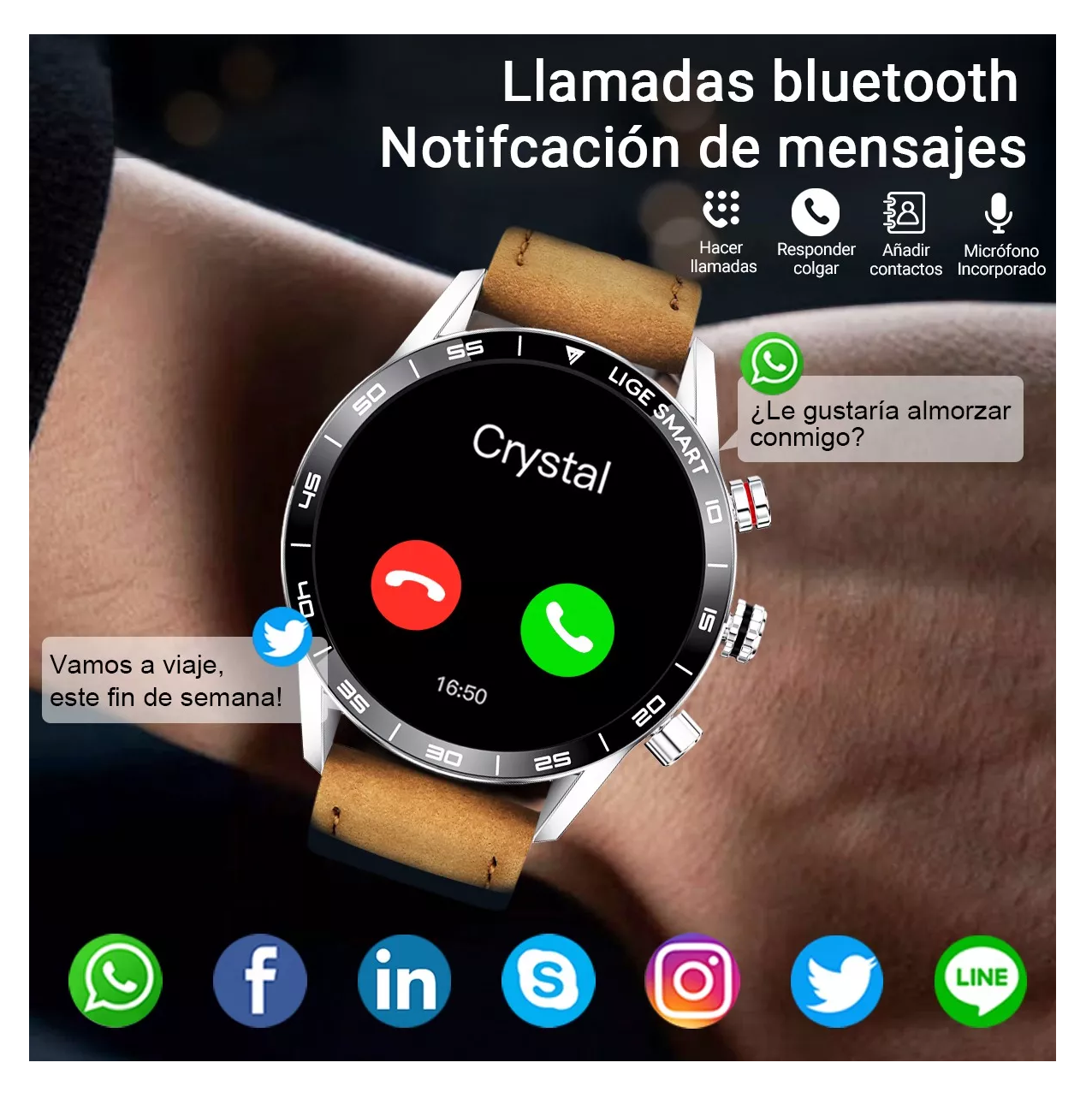 Foto 2 | Smartwatch Sport para Hombre Bluetooth Depo Lige Plata con Marrón