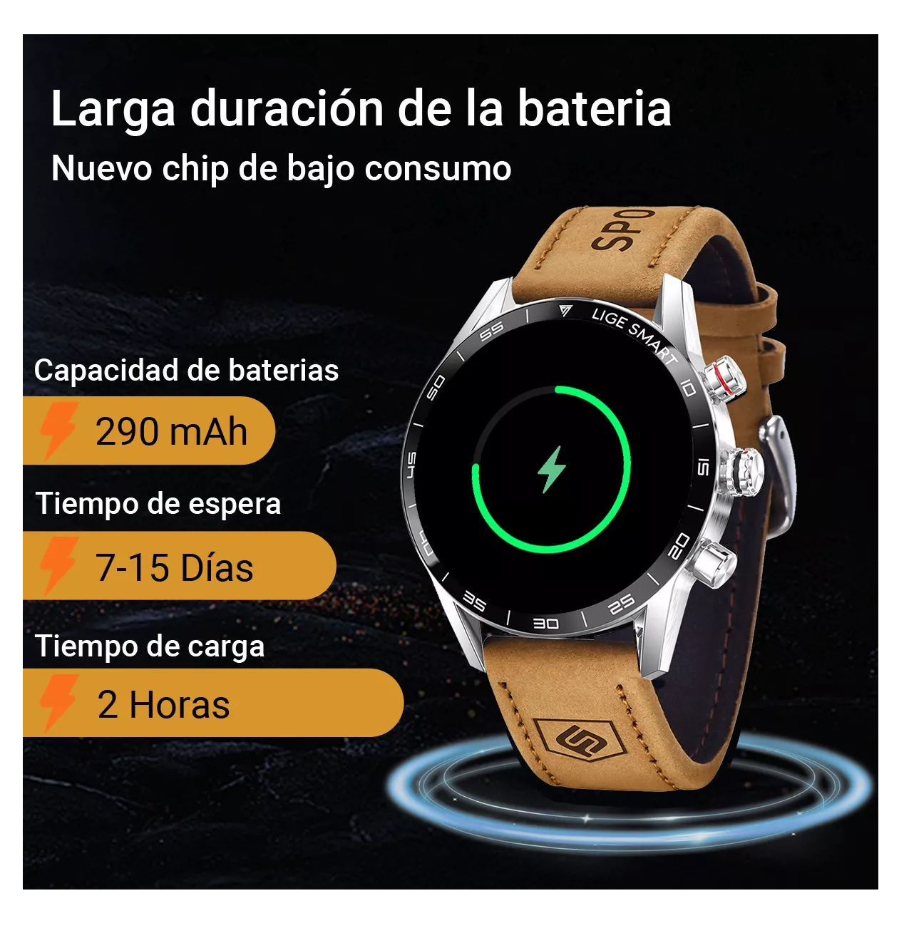 Foto 3 | Smartwatch Sport para Hombre Bluetooth Depo Lige Plata con Marrón