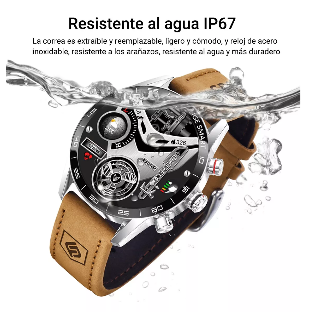 Foto 4 | Smartwatch Sport para Hombre Bluetooth Depo Lige Plata con Marrón