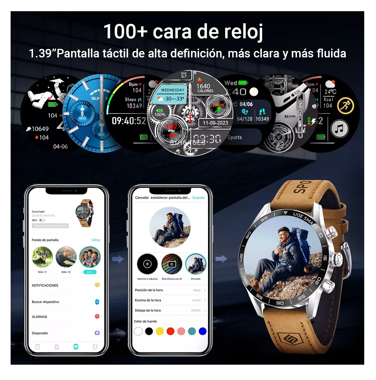 Foto 6 pulgar | Smartwatch Sport para Hombre Bluetooth Depo Lige Plata con Marrón