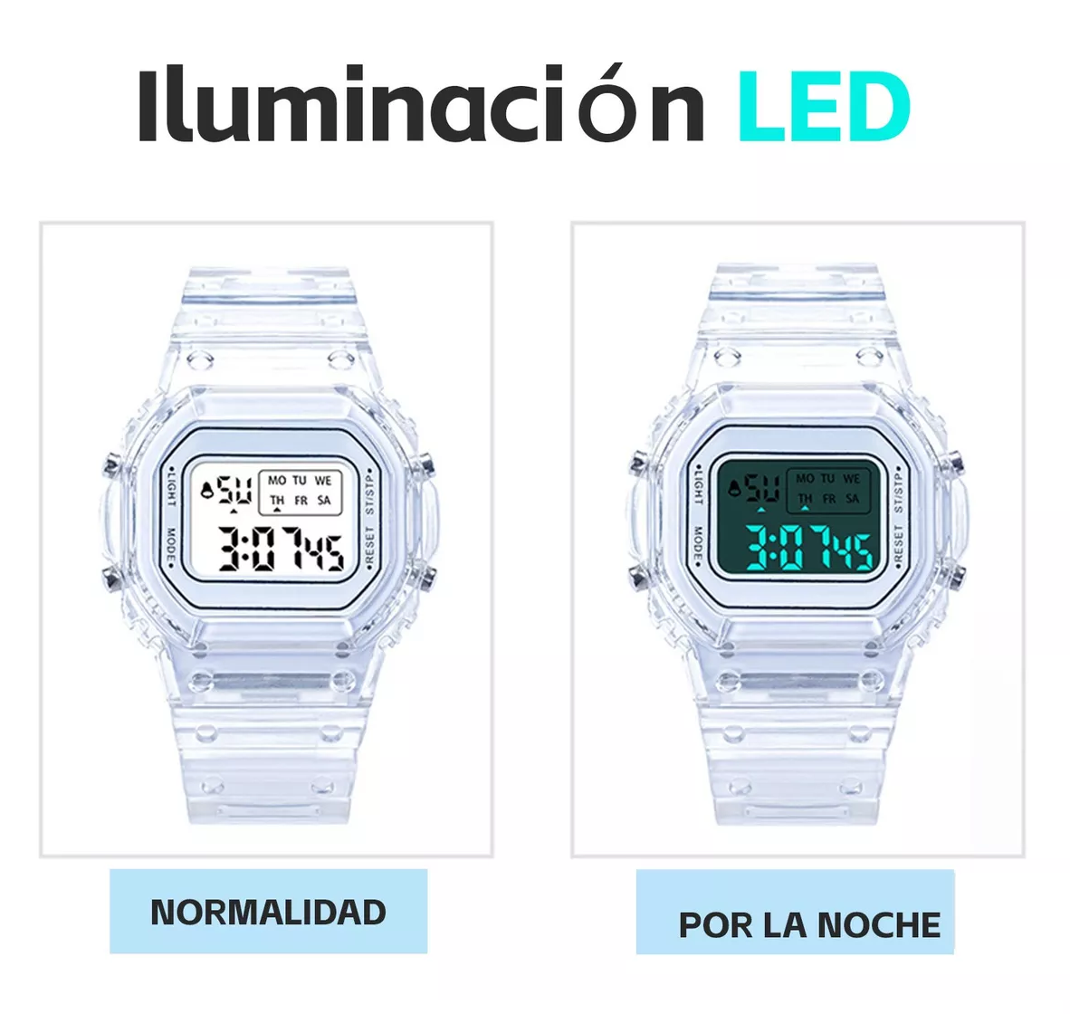 Foto 5 | Reloj Deportivo Digital Mujer Y Hombre Reloj Digital 2 Pzs Blanco Con Transparente