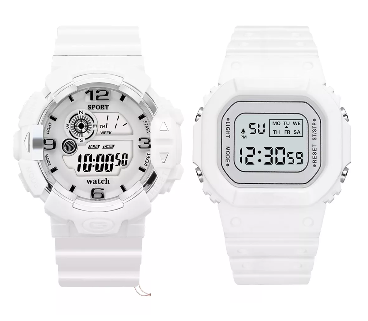 Reloj Deportivo Digital Para Mujer Y Hombre Reloj Digital 2 Pzs Blancos