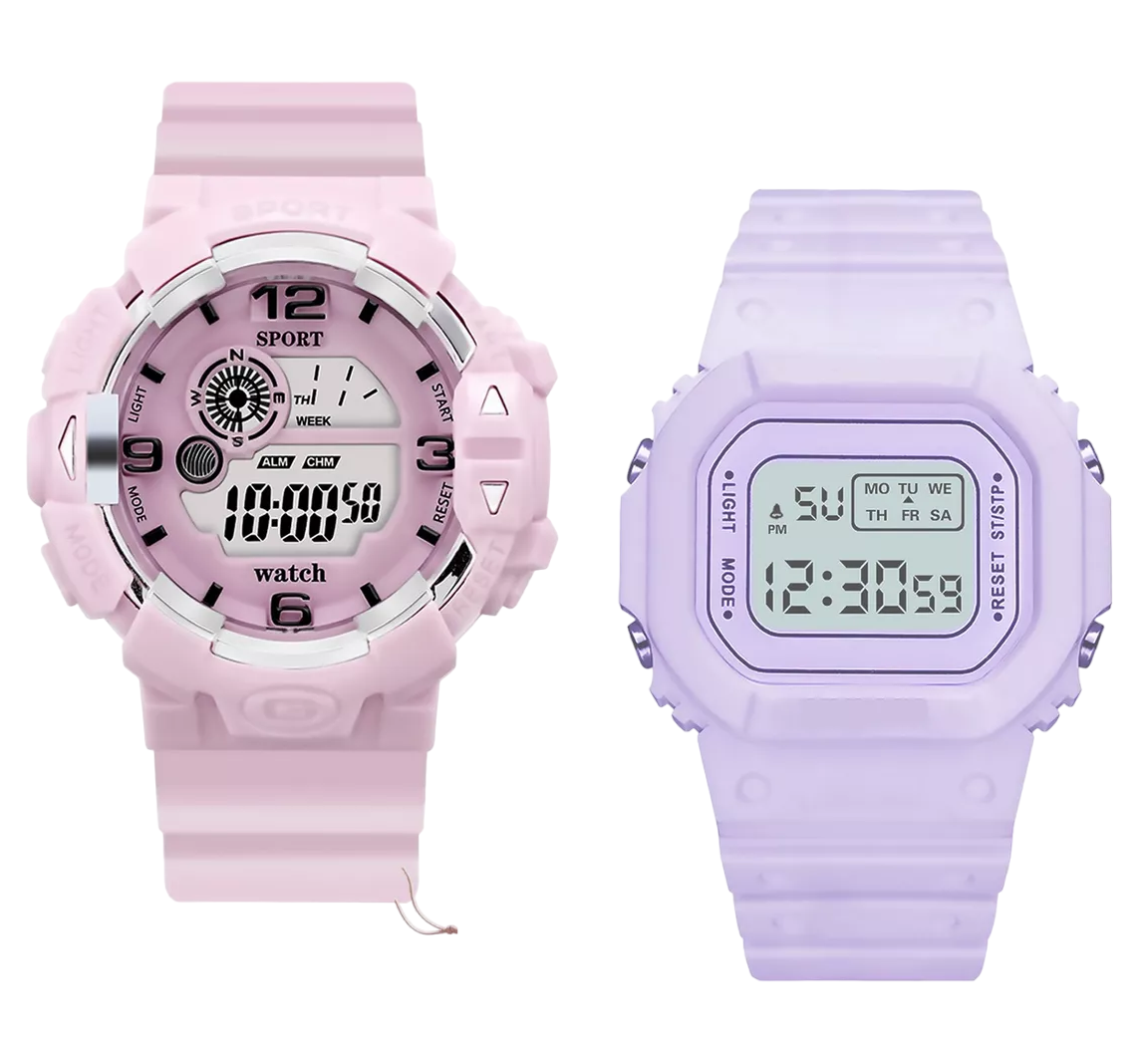 Reloj Deportivo Digital Para Mujer Y Hombre Reloj Digital 2 Pzs Rosa/morado