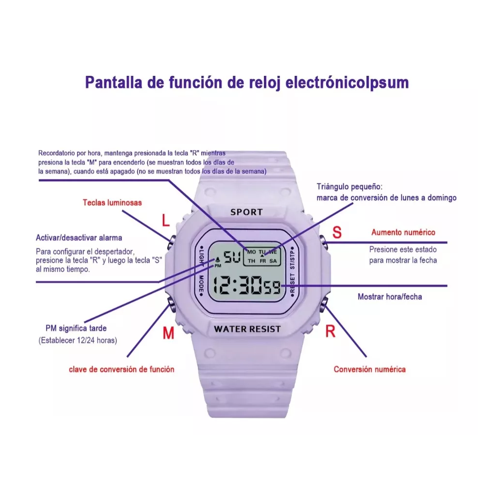 Foto 3 | Reloj Deportivo Digital Para Mujer Y Hombre Reloj Digital 2 Pzs Rosa/morado