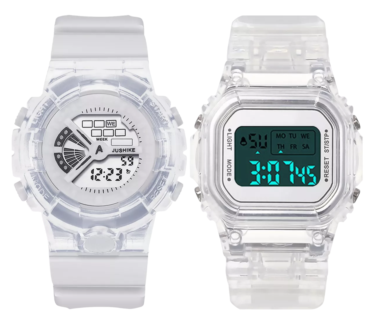 Reloj Deportivo Digital Mujer Y Hombre Reloj Digital 2 Pzs Blanco Con Transparente