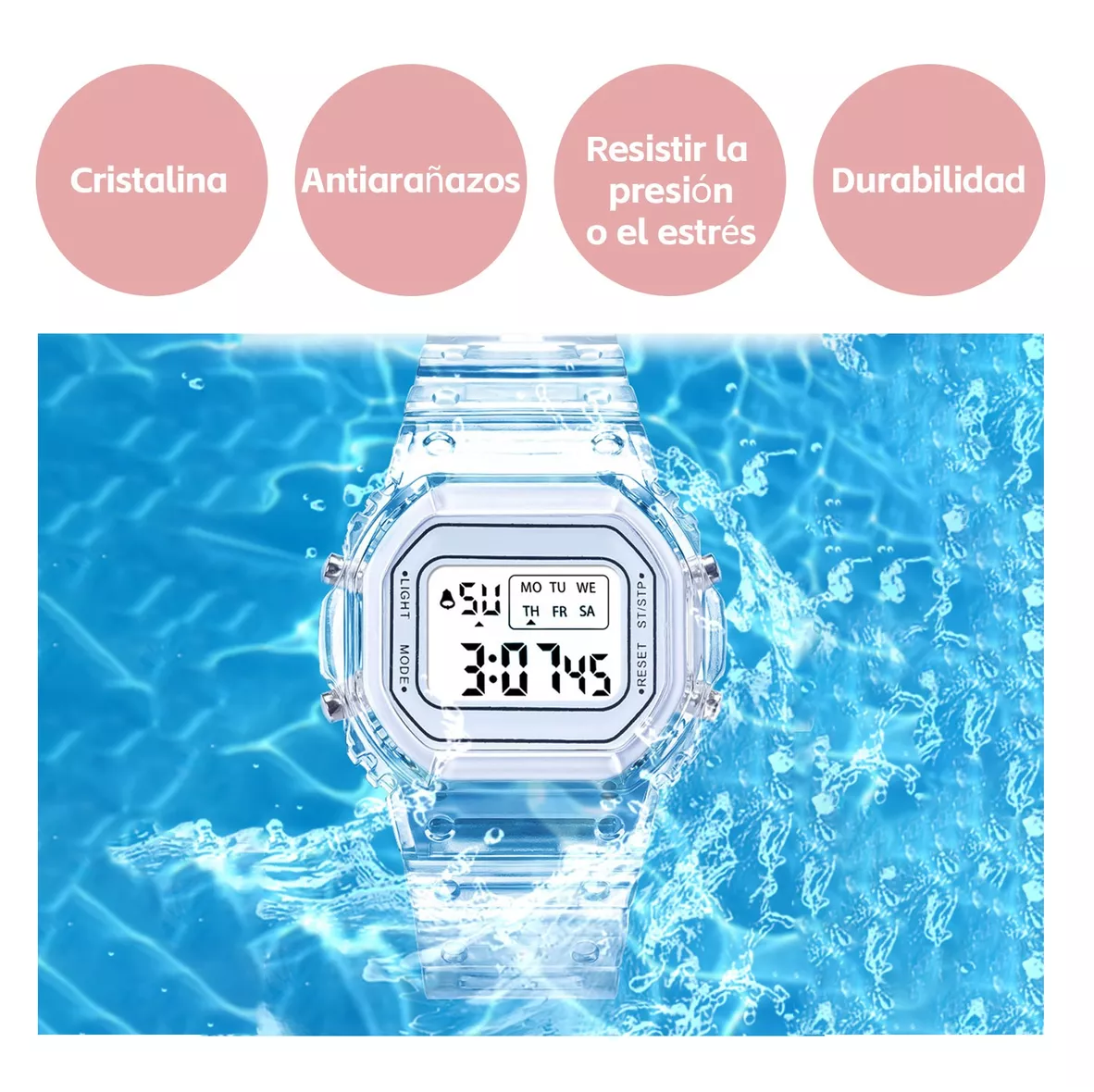 Foto 4 | Reloj Deportivo Digital Mujer Y Hombre Reloj Digital 2 Pzs Blanco Con Transparente