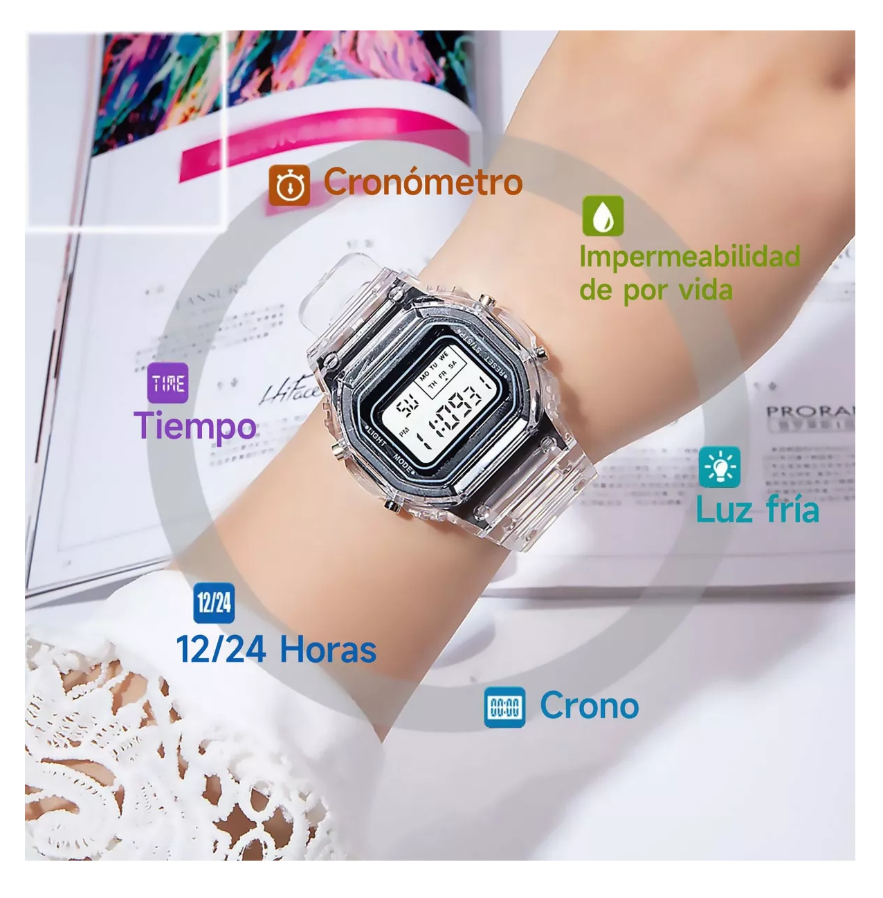 Foto 3 pulgar | Reloj Digital Digitales Deportivo Para Mujer Y Hombre 2 Pzs Negro/blanco