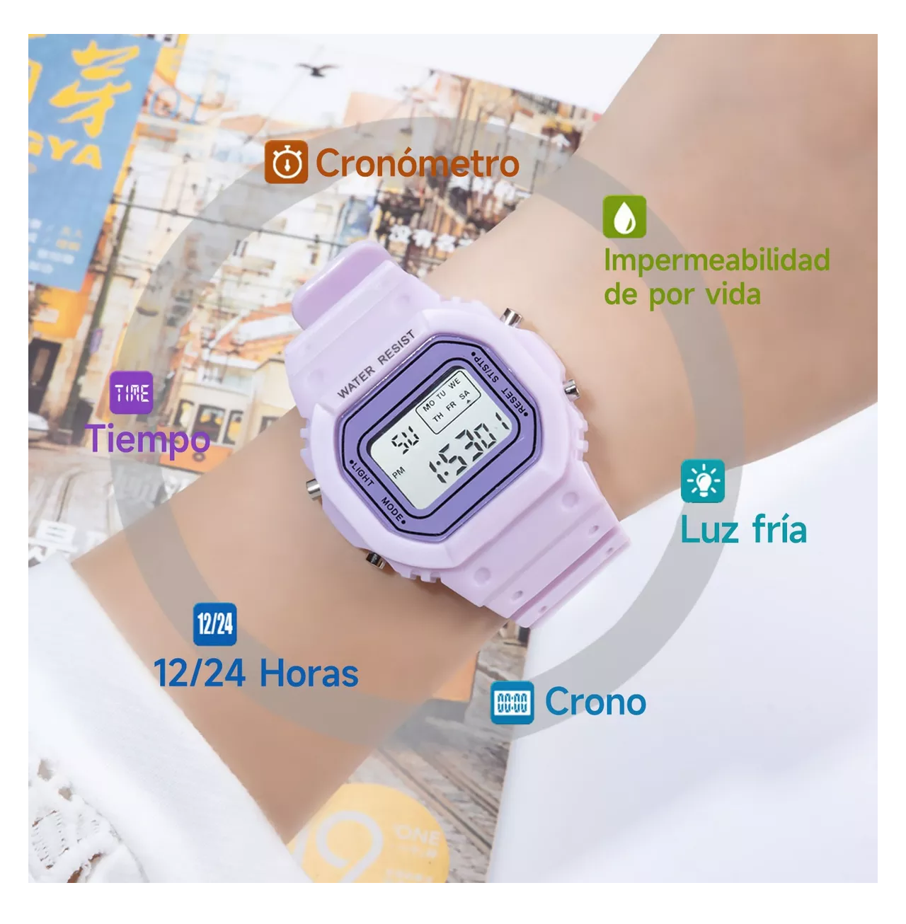 Foto 3 pulgar | Reloj Deportivo Digital Para Mujer Y Hombre Reloj Digital 2 Pzs Rosa/morado