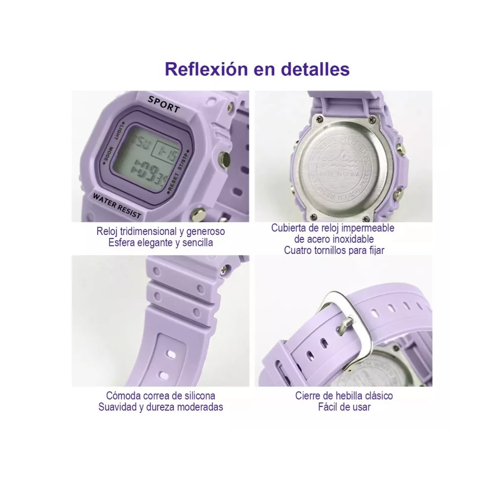 Foto 5 pulgar | Reloj Deportivo Digital Para Mujer Y Hombre Reloj Digital 2 Pzs Rosa/morado