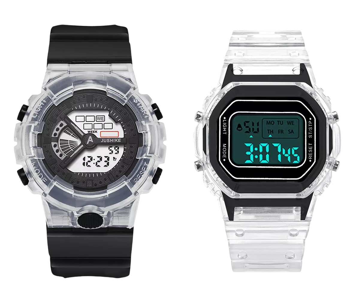 Reloj Digital Digitales Deportivo Para Mujer Y Hombre 2 Pzs Negro/blanco