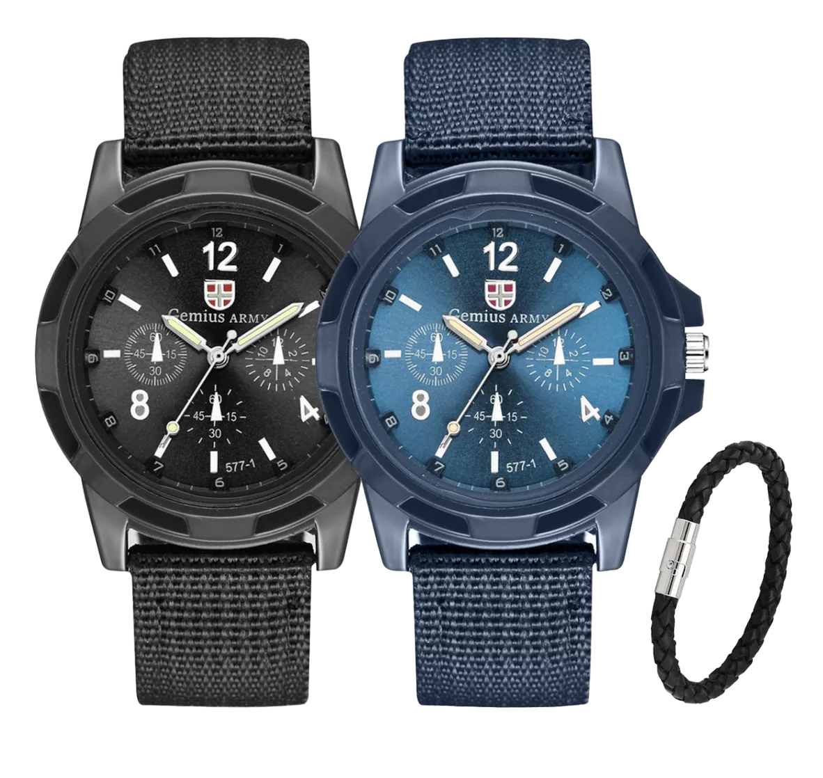 Reloj de Caballero Tipo Militar 2 Piezas Negro y Azul