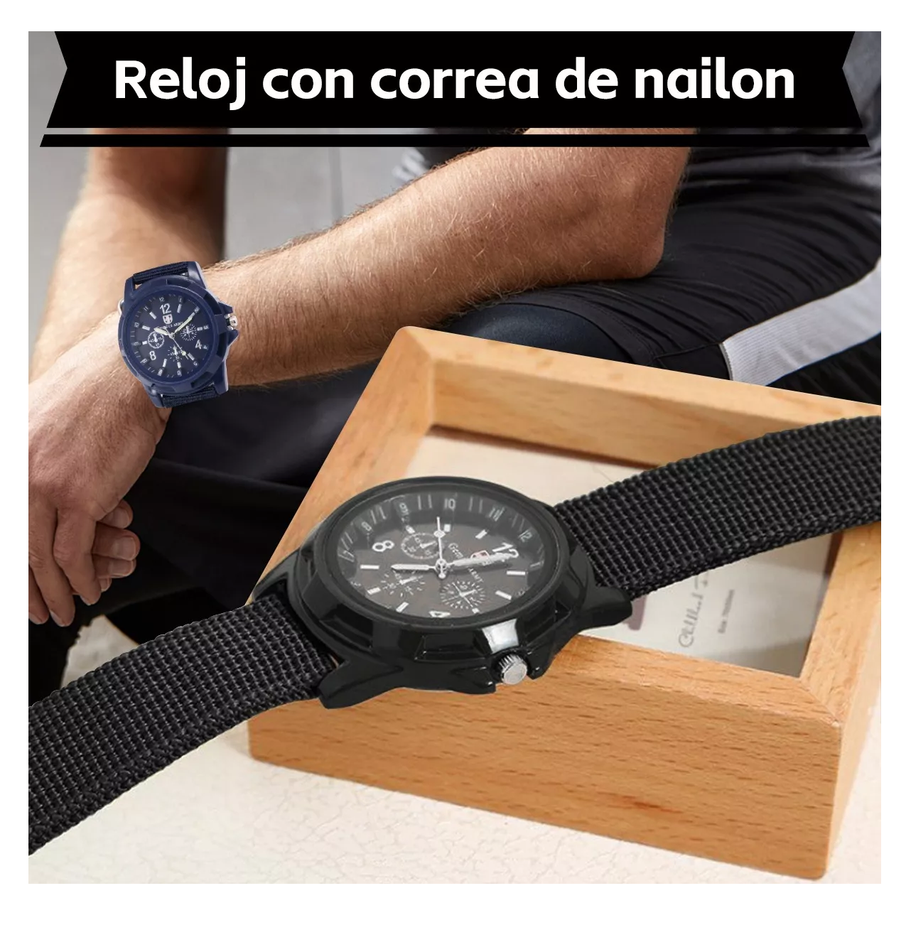 Foto 3 pulgar | Reloj de Caballero Tipo Militar 2 Piezas Negro y Azul