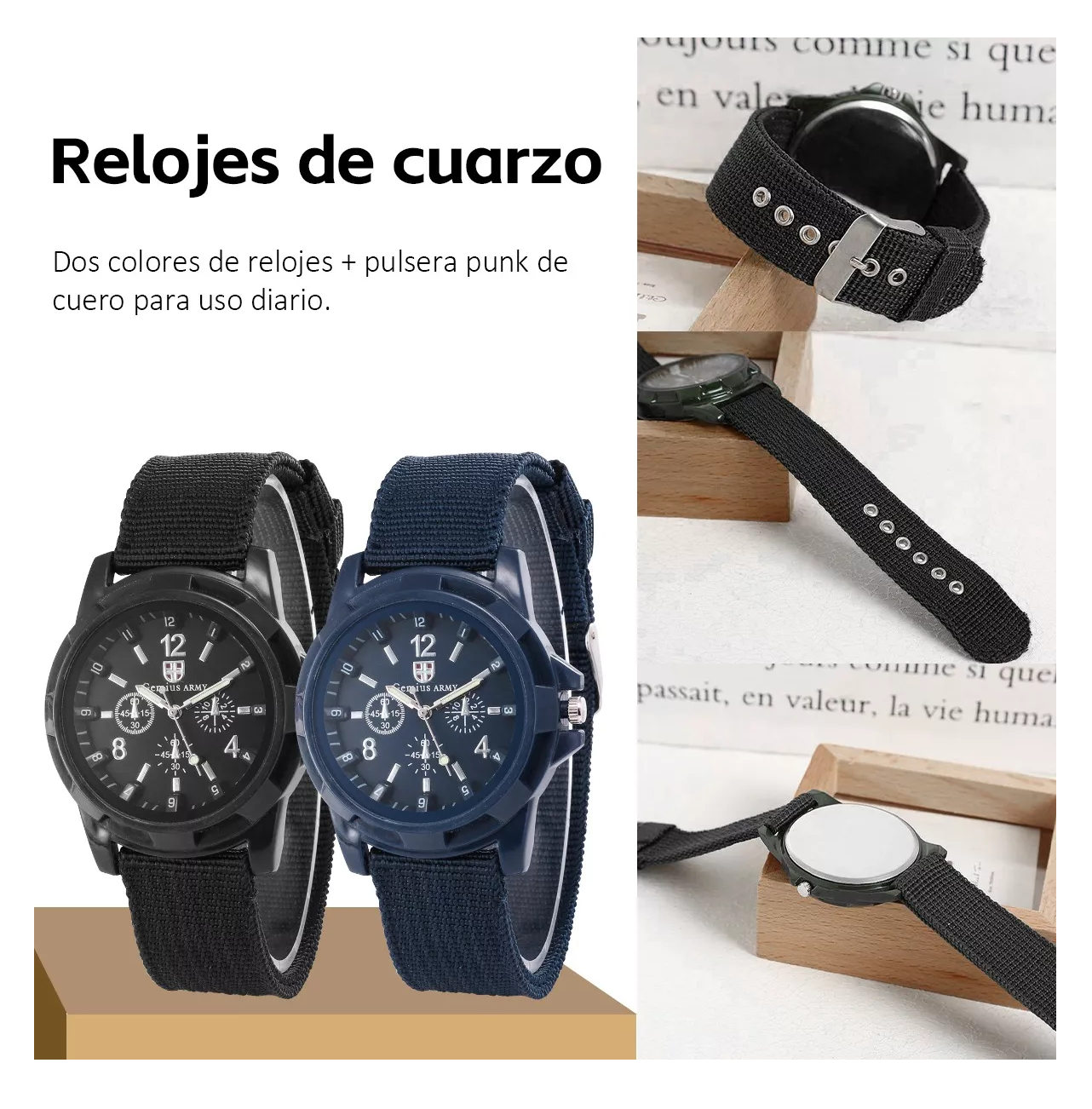 Foto 5 pulgar | Reloj de Caballero Tipo Militar 2 Piezas Negro y Azul