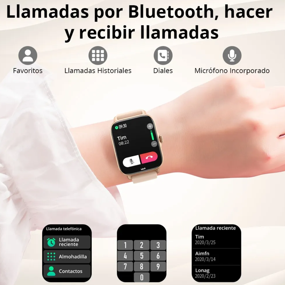 Foto 3 pulgar | Reloj Inteligente Bluetooth Llamada Lab.g Dorado