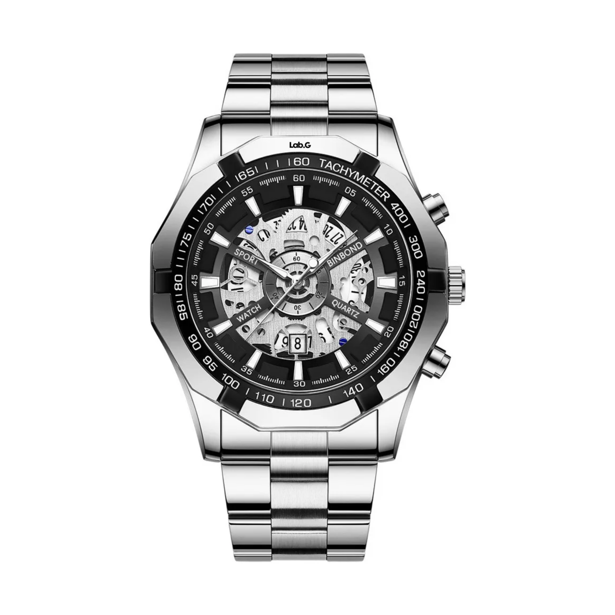 Foto 2 pulgar | Reloj Correa Acero Luminoso Metálica Hombre Plata Fondo Lab.g Negro