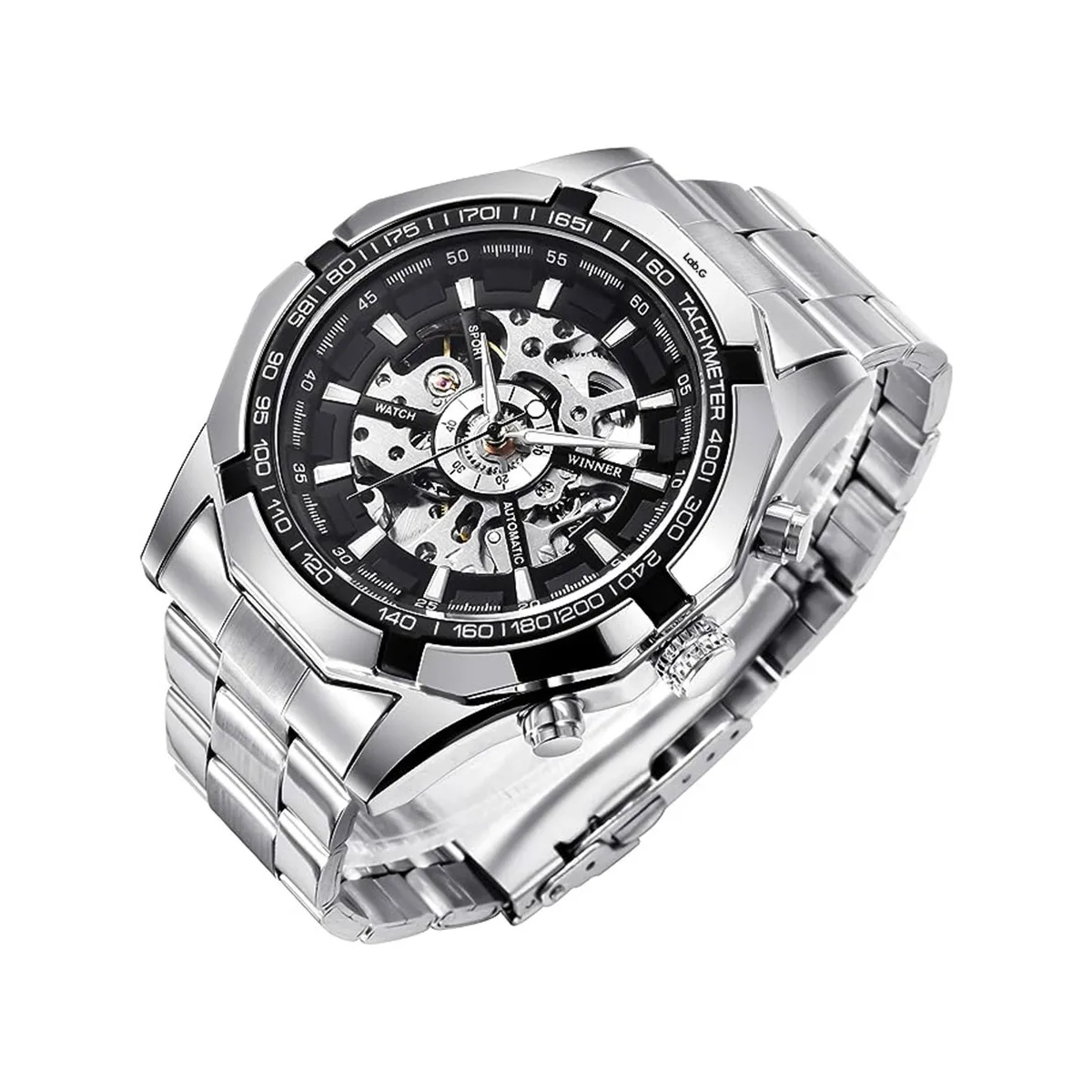 Foto 3 pulgar | Reloj Correa Acero Luminoso Metálica Hombre Plata Fondo Lab.g Negro