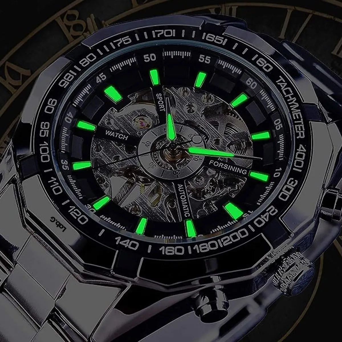 Foto 5 pulgar | Reloj Correa Acero Luminoso Metálica Hombre Plata Fondo Lab.g Negro