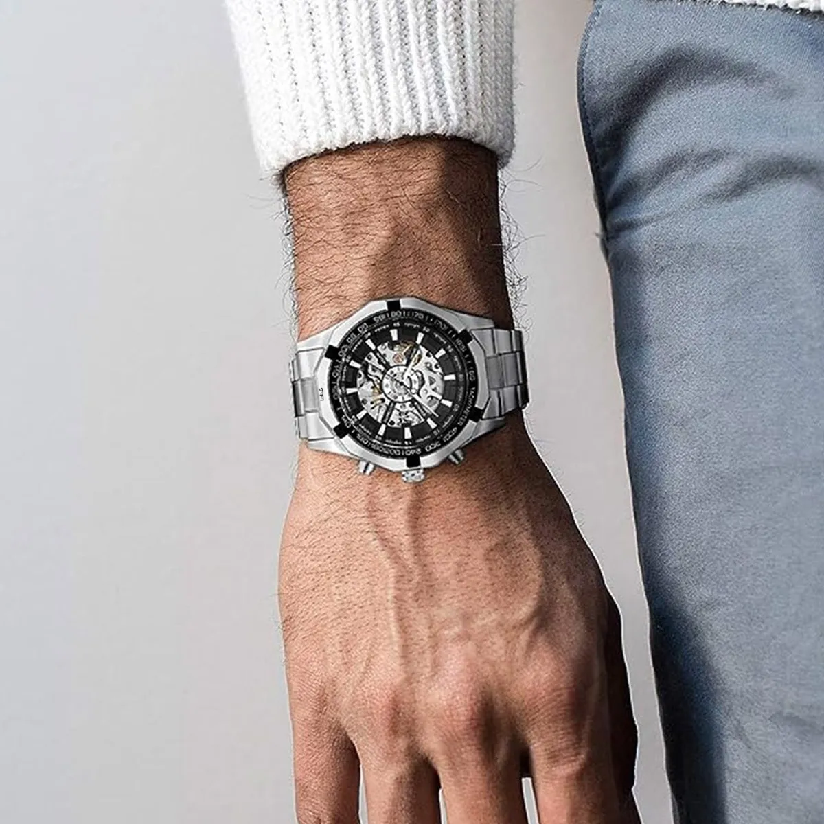 Foto 5 | Reloj Correa Acero Luminoso Metálica Hombre Plata Fondo Lab.g Negro