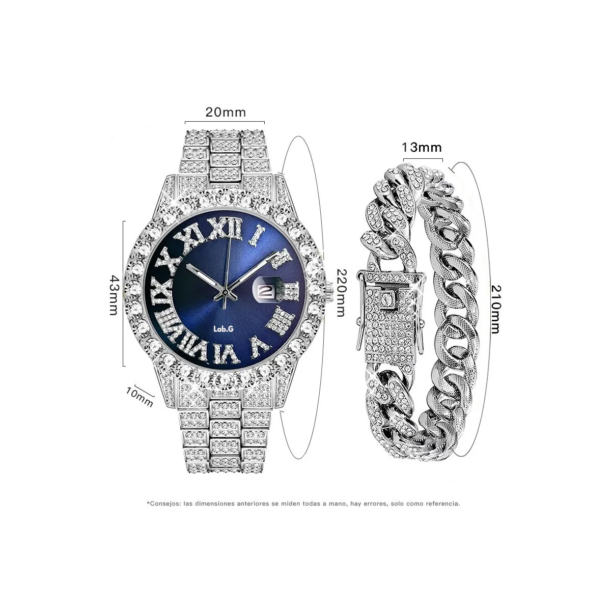 Foto 5 pulgar | Reloj De Pulsera De Lujo Con Diamantes Y Brazalete, Unisex Lab.g Plateado