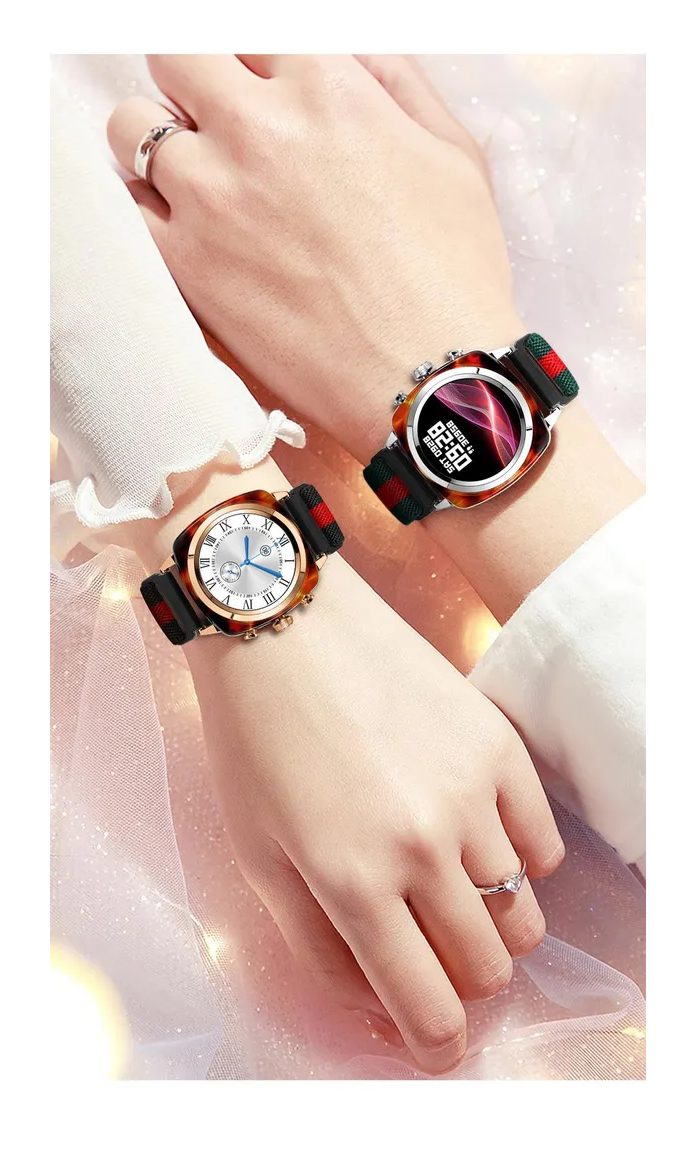 Foto 5 pulgar | Smartwatch Reloj Inteligente Llamadas Tela Nailon Plateado Rojo Plateado
