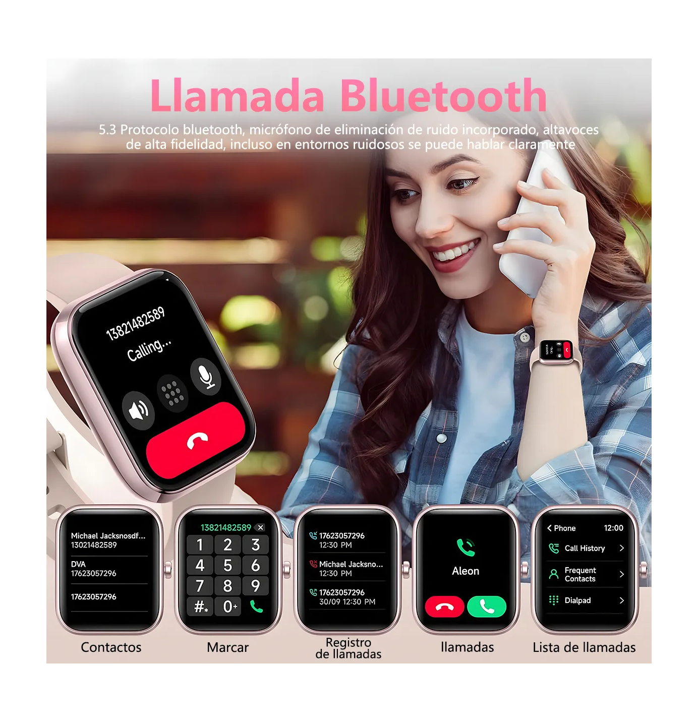 Foto 3 pulgar | Reloj Smartwatch Reloj Inteligente Bluetooth Llamada Alexa Rosa