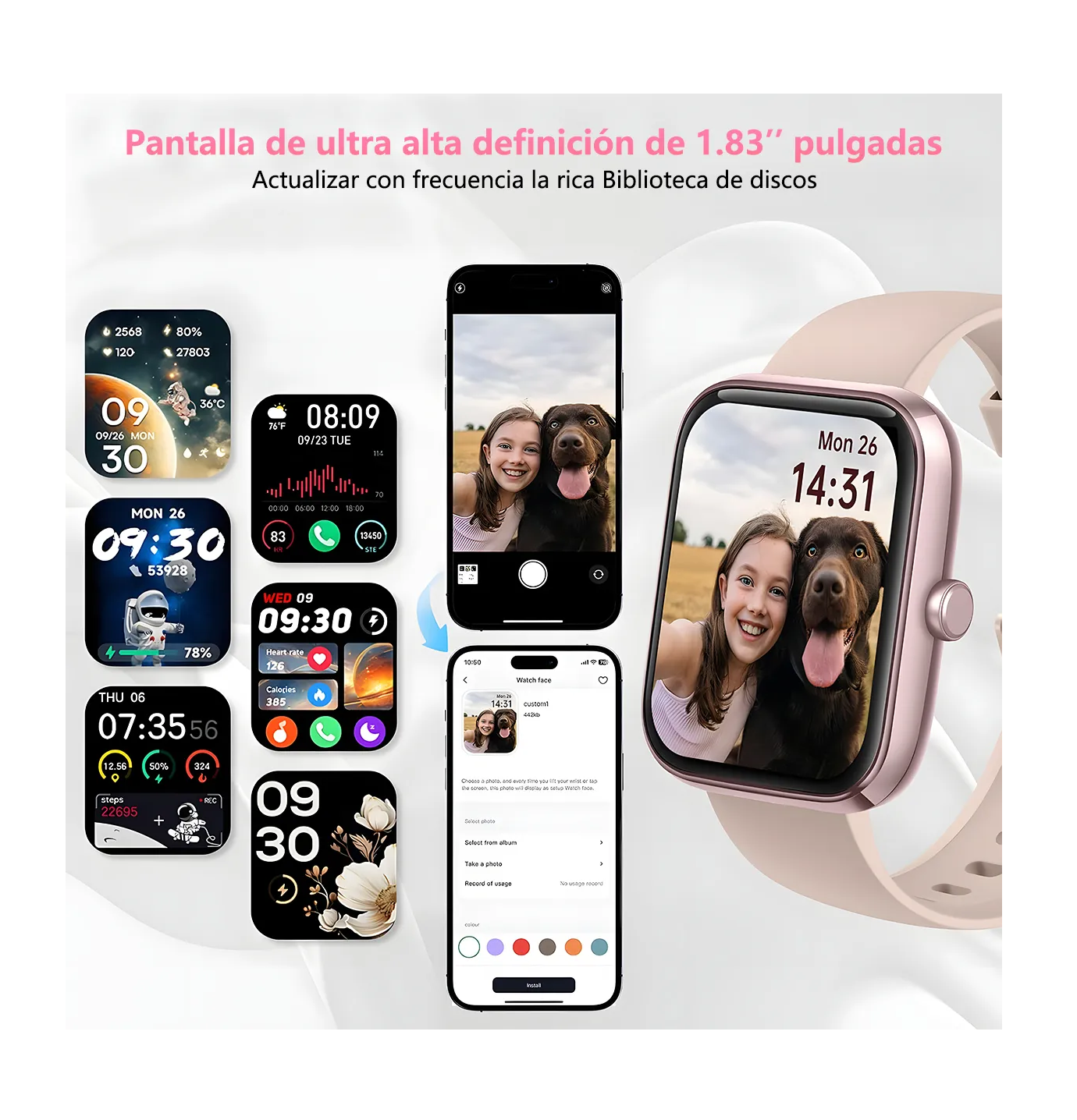 Foto 6 pulgar | Reloj Smartwatch Reloj Inteligente Bluetooth Llamada Alexa Rosa